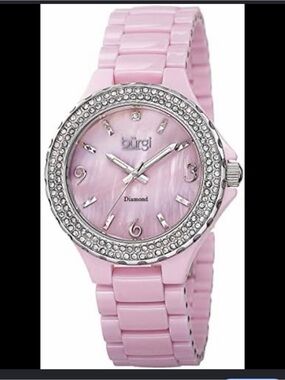 Burgi women's BU47PK watch ceramic band sparkling crystal bezel diamond dial